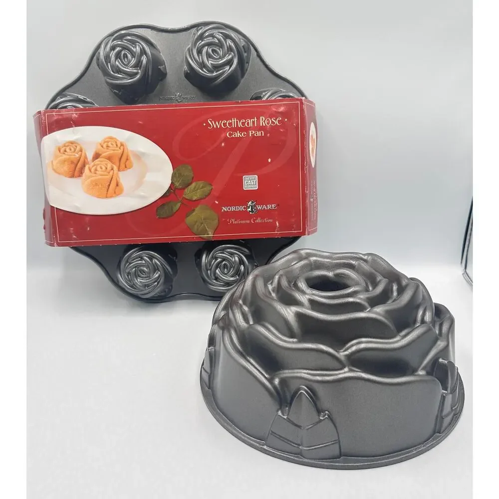 Nordic Ware Platinum Sweetheart Rose Bundt Cake Pans Cast Aluminum Non Stick Set